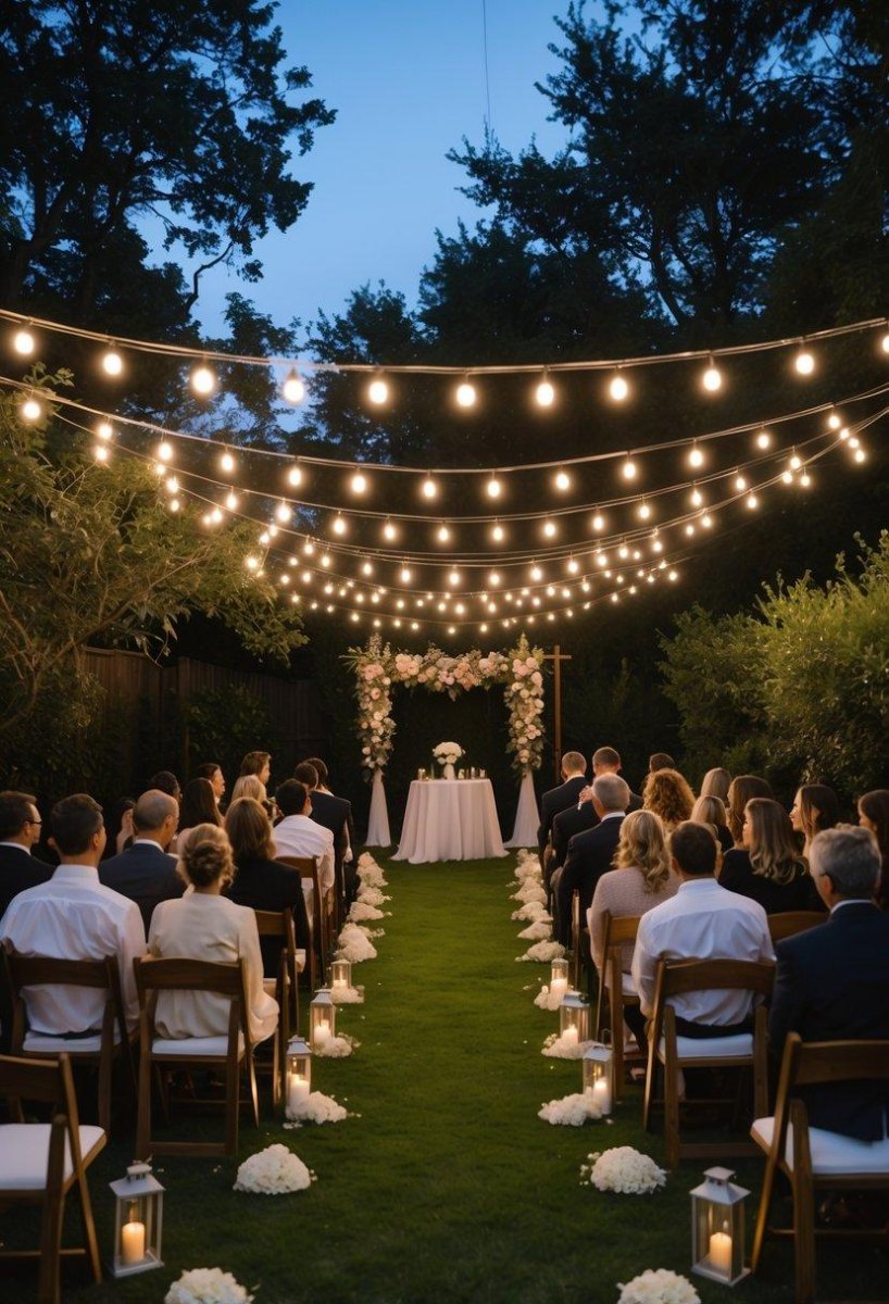 Backyard wedding string lights