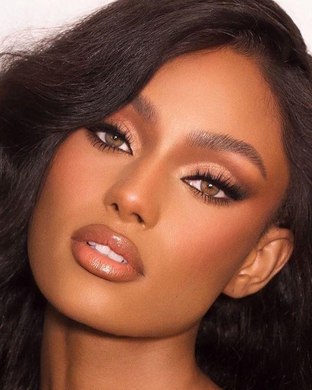 Bronze goddess makeup with warm tones