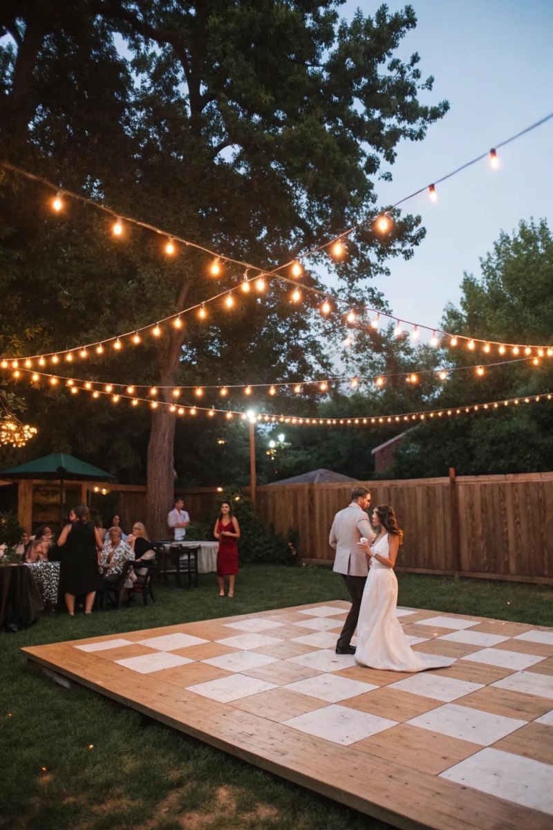 Backyard wedding dance floor setup
