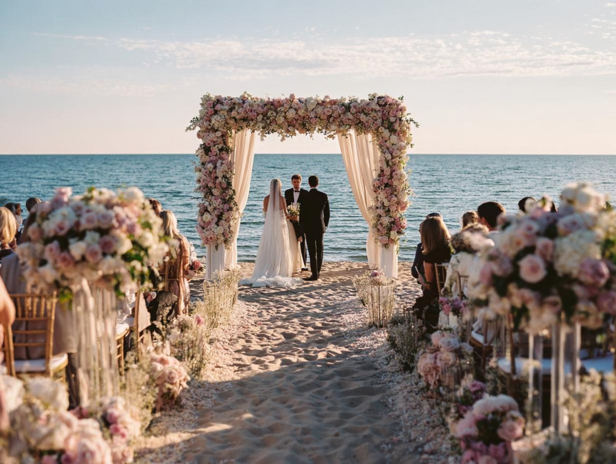Beach wedding arch overlooking ocean