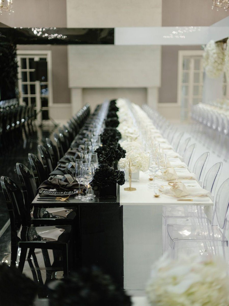 Black white modern wedding decor