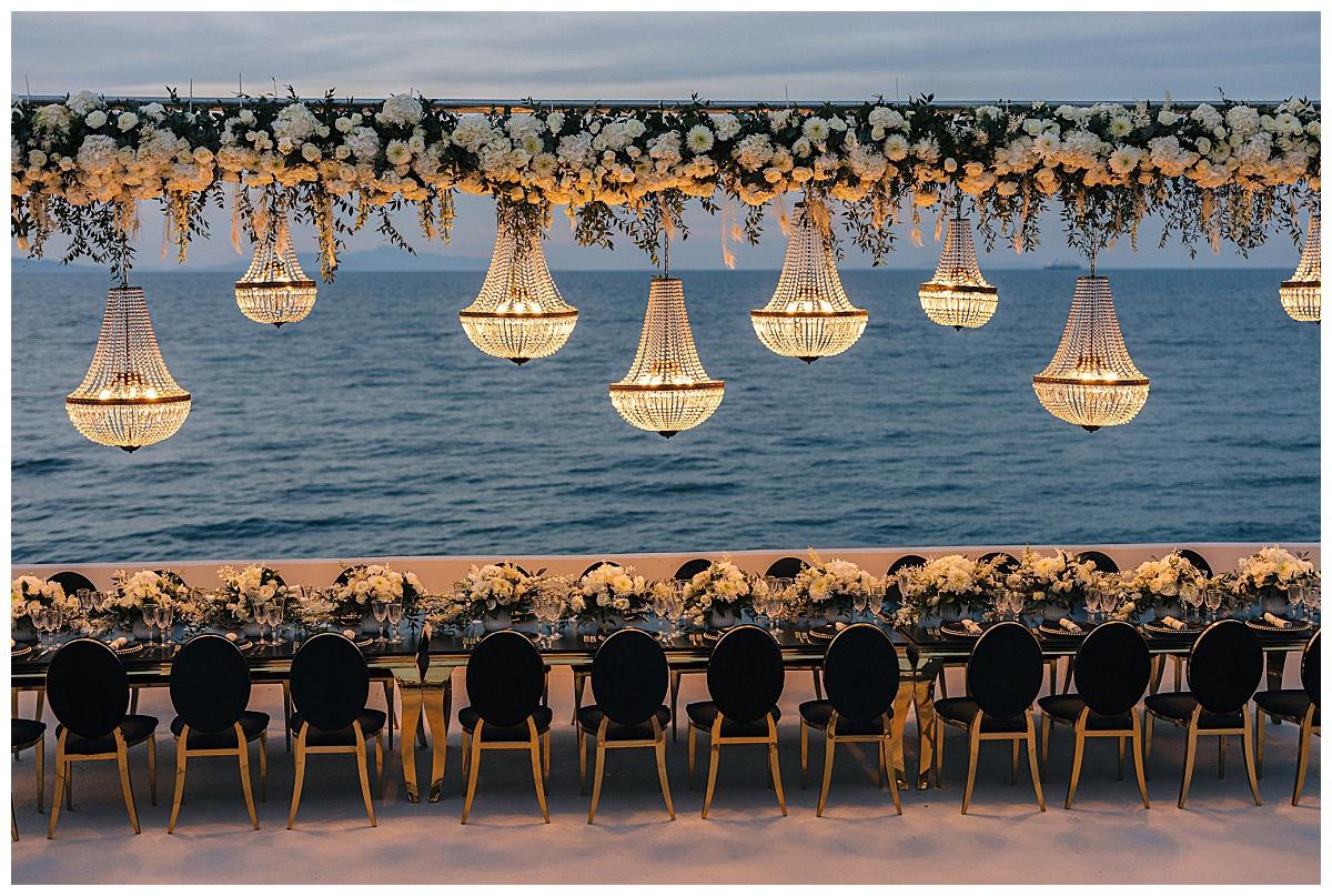 Black gold luxury beach wedding reception