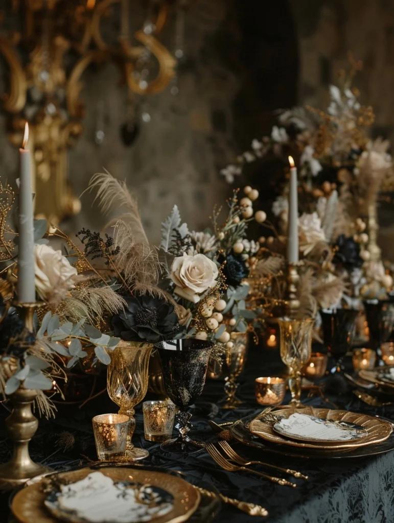 Black ivory gold wedding reception