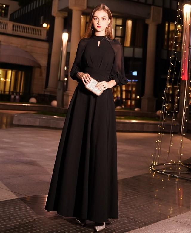 Black long sleeve evening dress