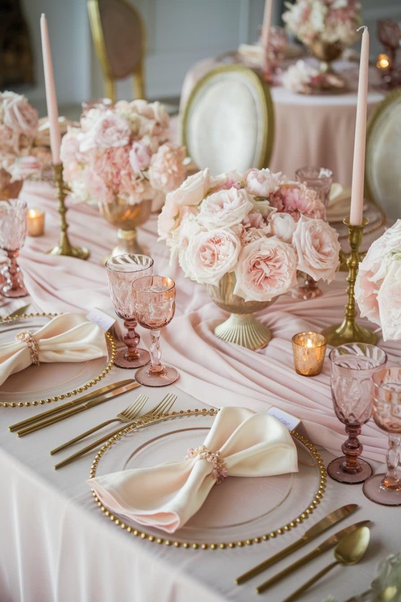 Blush champagne wedding decor