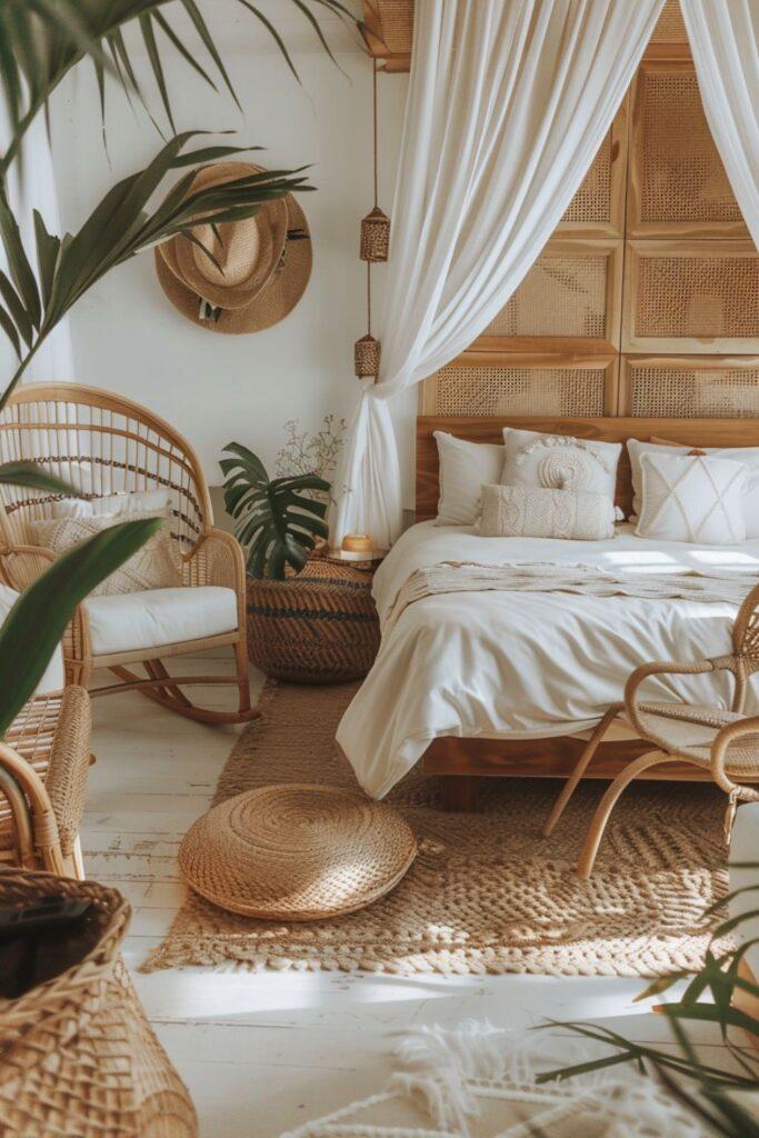 Bohemian coastal bedroom textures
