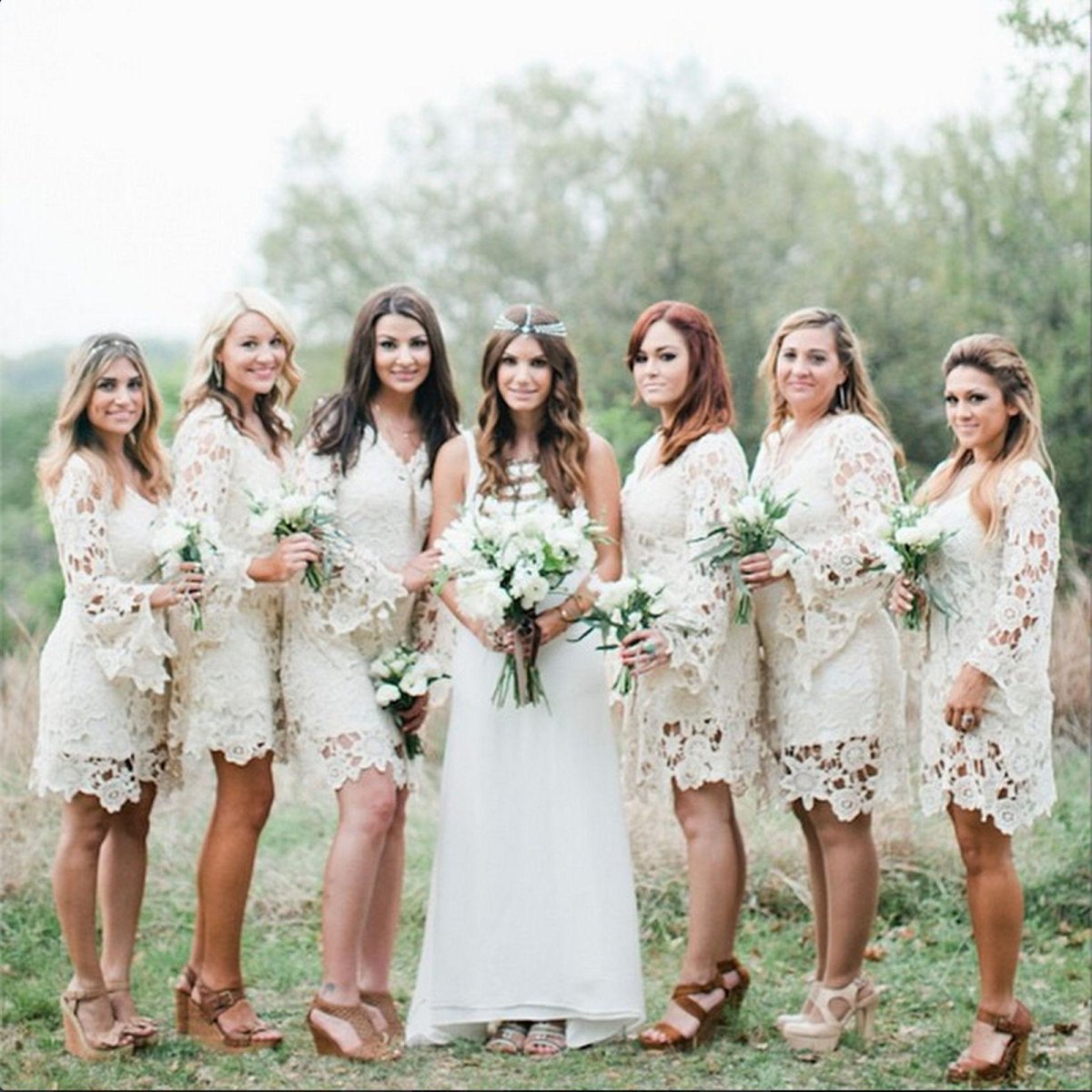 Bohemian lace bridesmaid dresses ceremony
