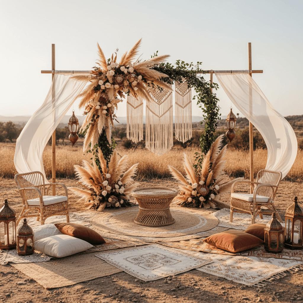 Bohemian wedding arch with natural elements