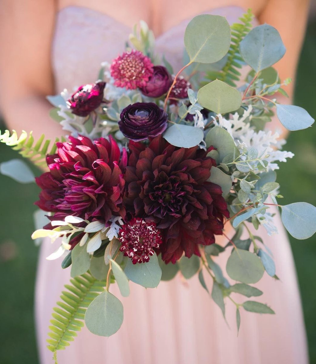Burgundy bridesmaid bouquet with flowers