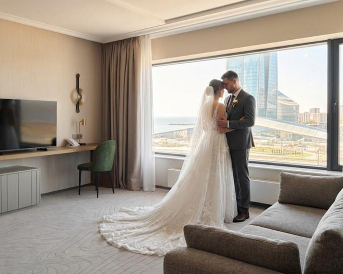 Boutique hotel room elopement wedding celebration