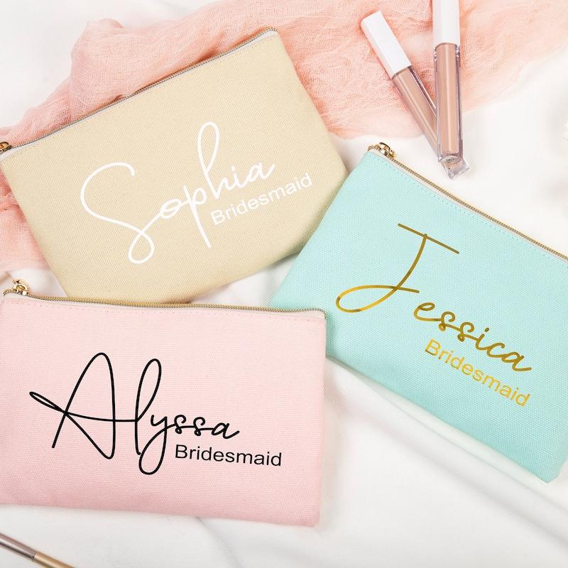 Personalized bridesmaid makeup bag
