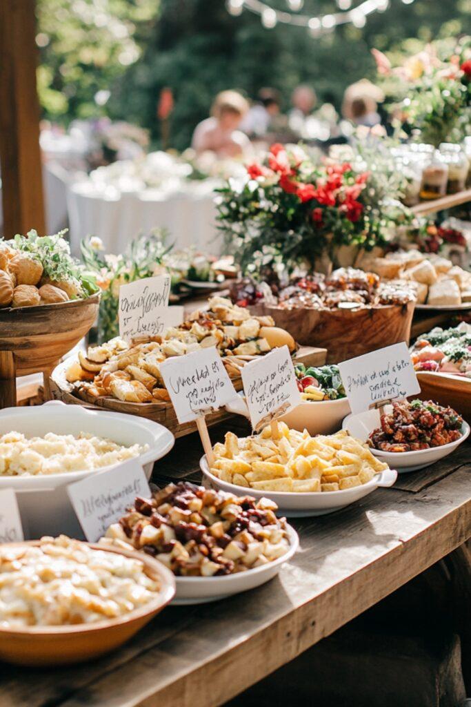 Casual wedding buffet homemade food setup