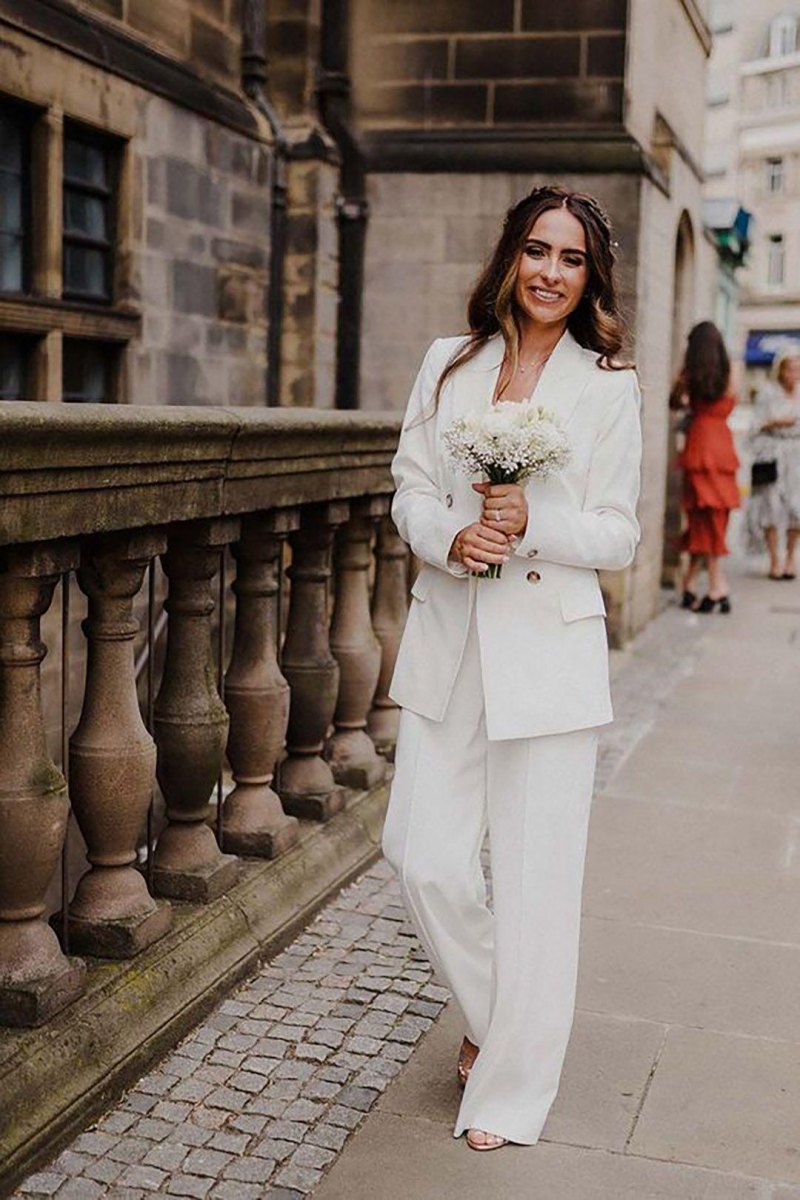 White blazer wedding dress outfit