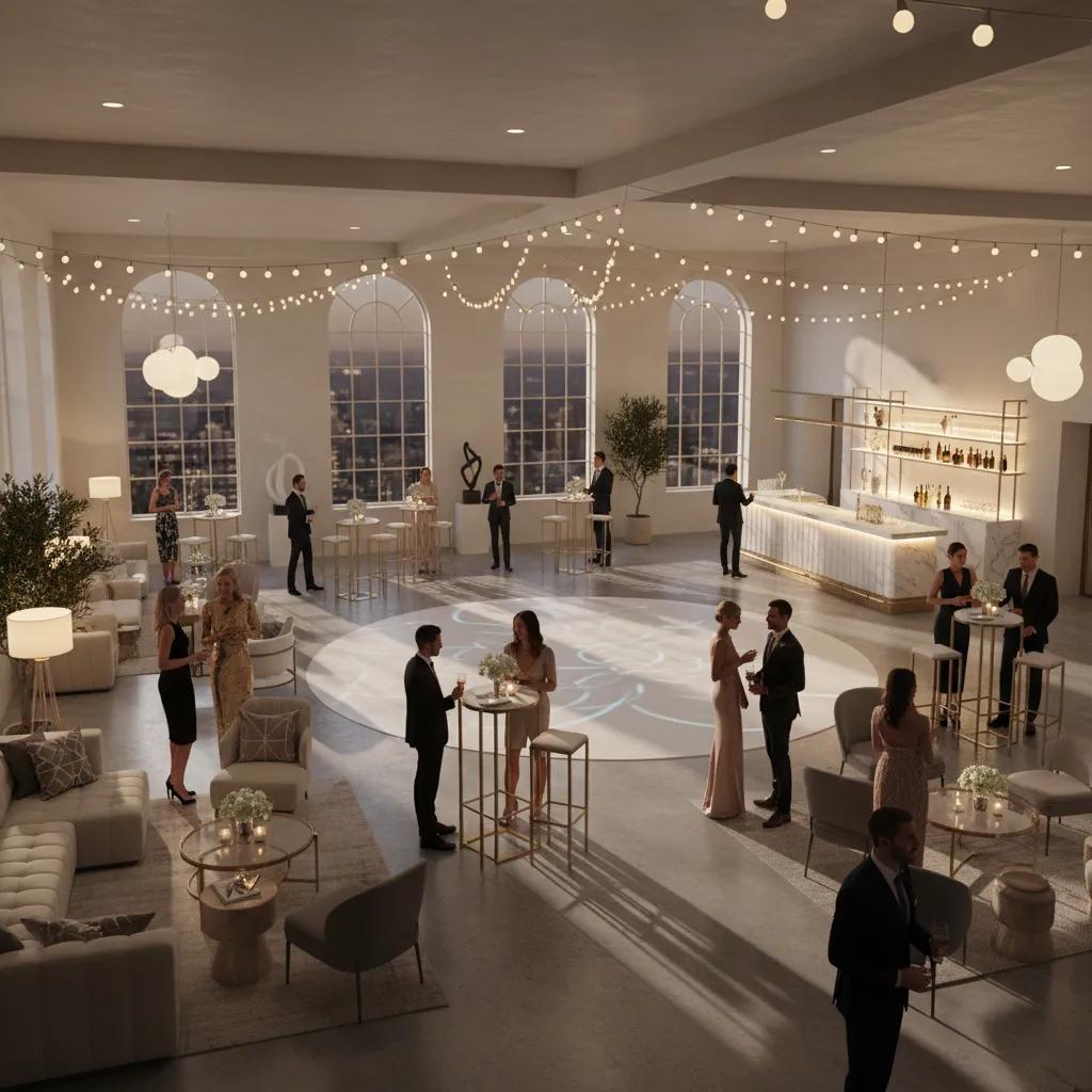 Stylish cocktail party courthouse wedding reception