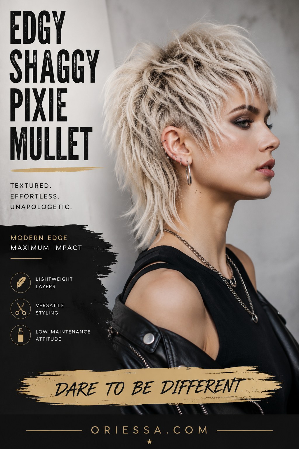 Edgy shaggy pixie mullet choppy haircut with lightweight razored layers