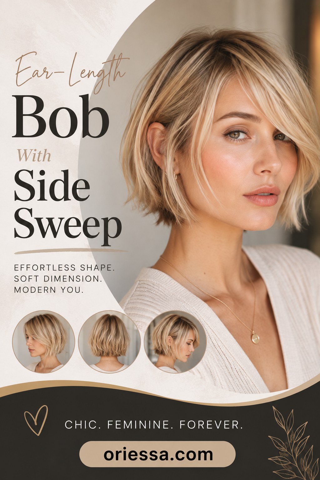 Ear-length choppy bob haircut with a deep side sweep and soft dimension
