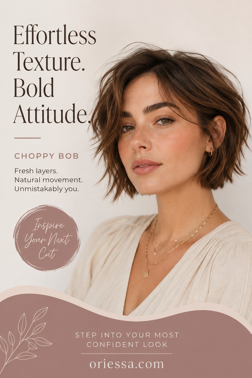 Choppy bob haircut with fresh face-framing layers and natural tousled texture
