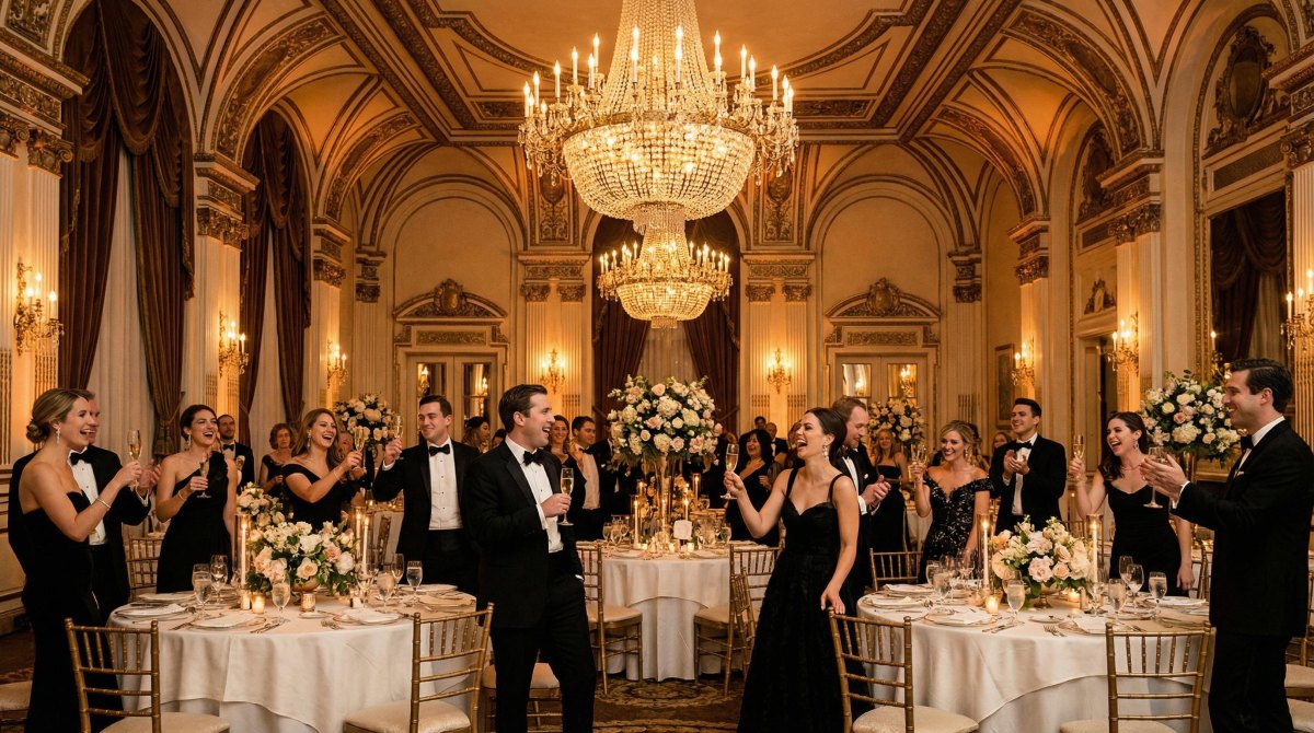 Elegant wedding reception toast moment