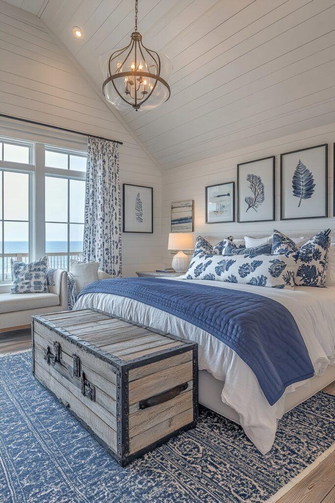 Coastal farmhouse bedroom charm