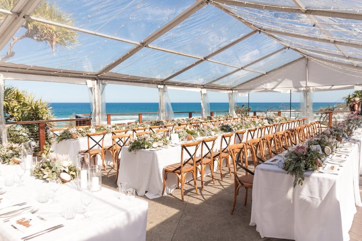Coastal wedding reception tent