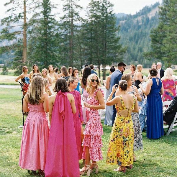 Colorful backyard wedding outfit