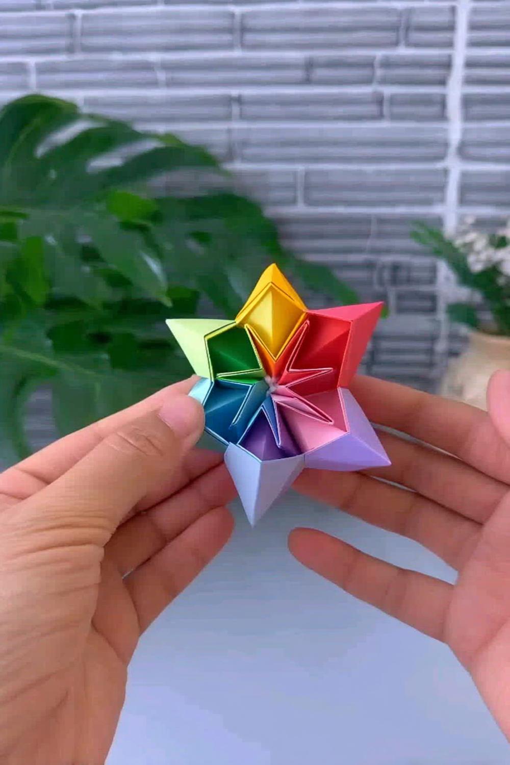 Rainbow Origami Star Creation