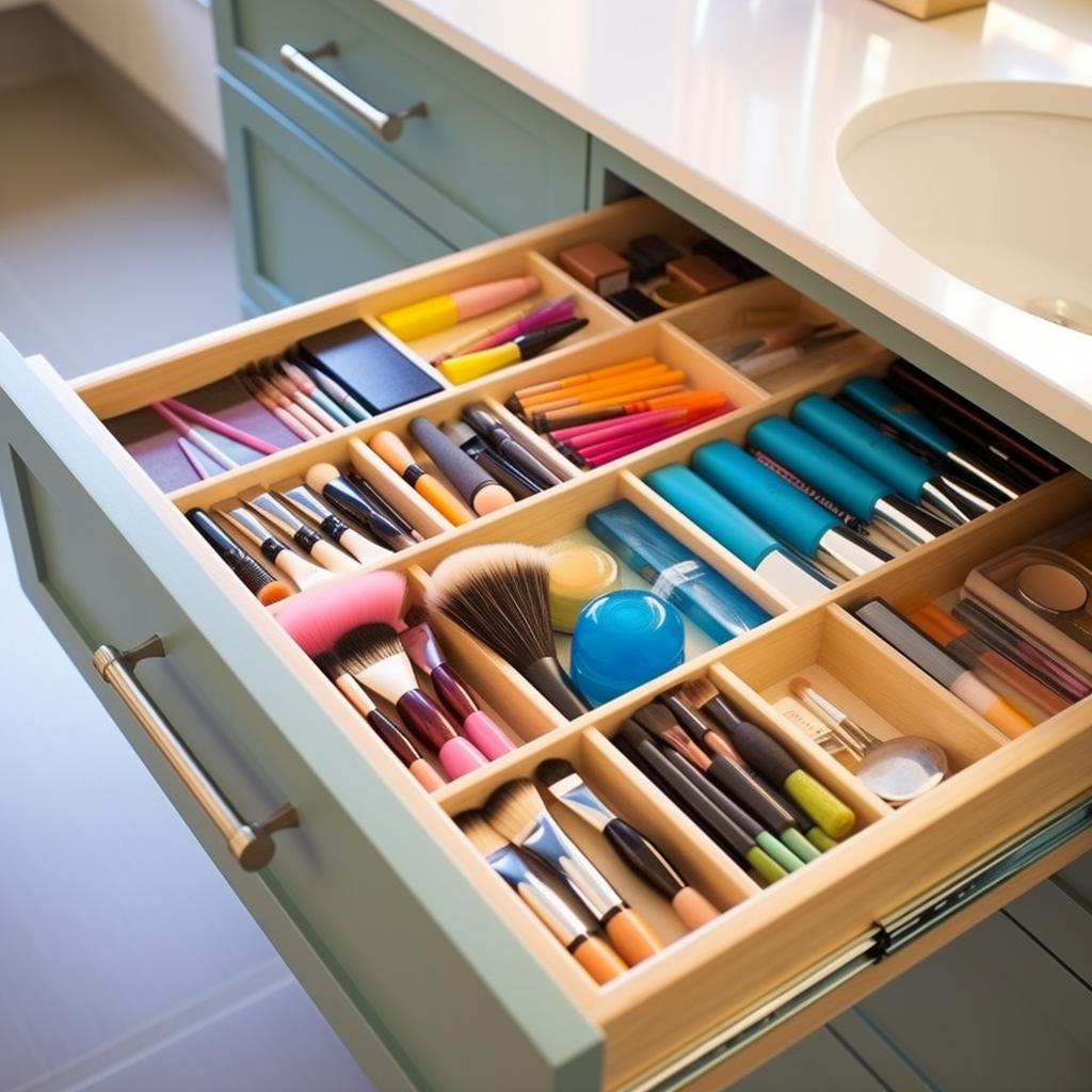 Organized makeup drawer with compartments