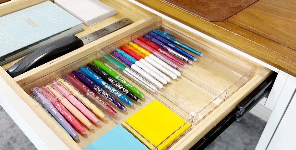Organized stationery desk supplies