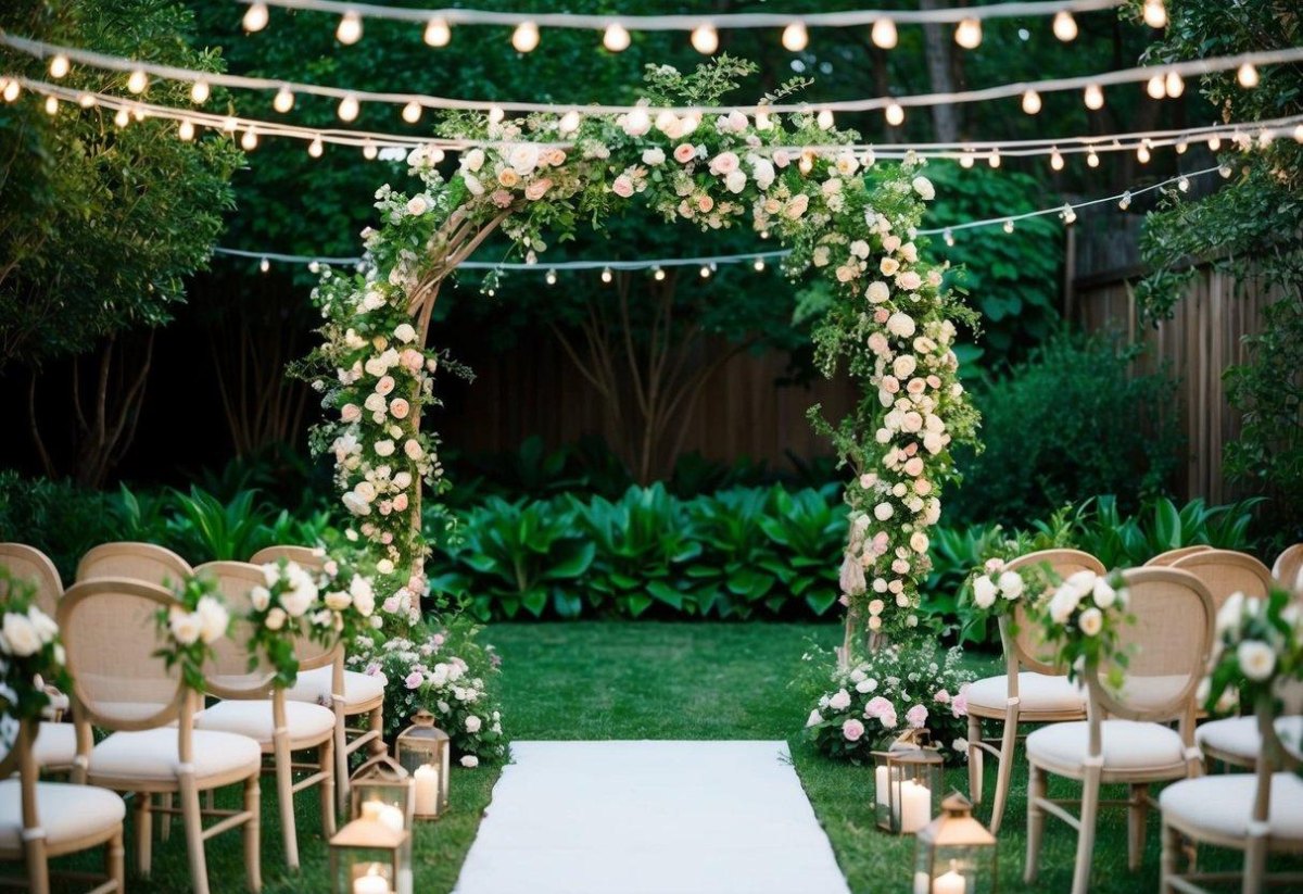 Romantic backyard wedding arch