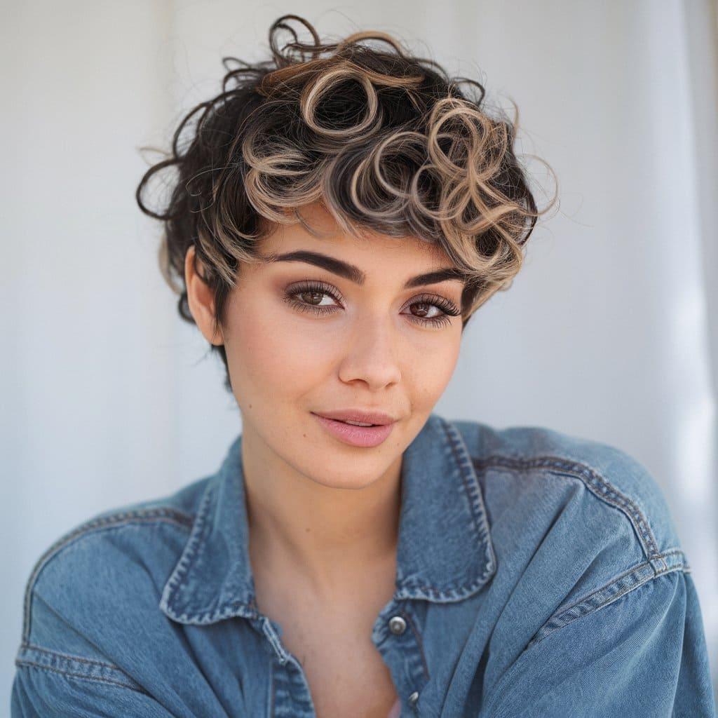 Curly pixie cut with highlights