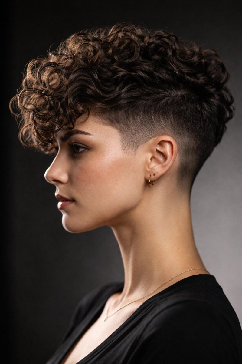 Curly pixie with undercut detail