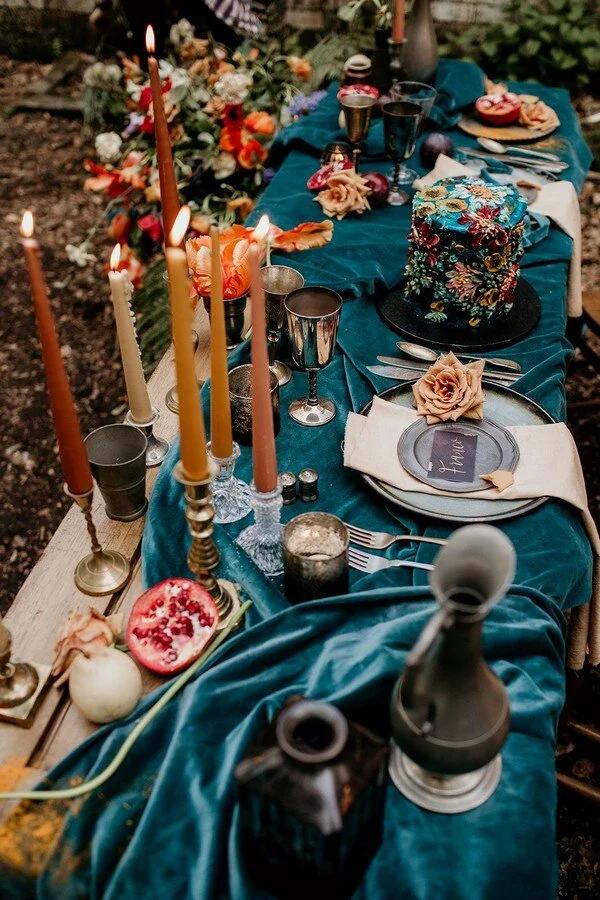 Deep teal amber wedding details