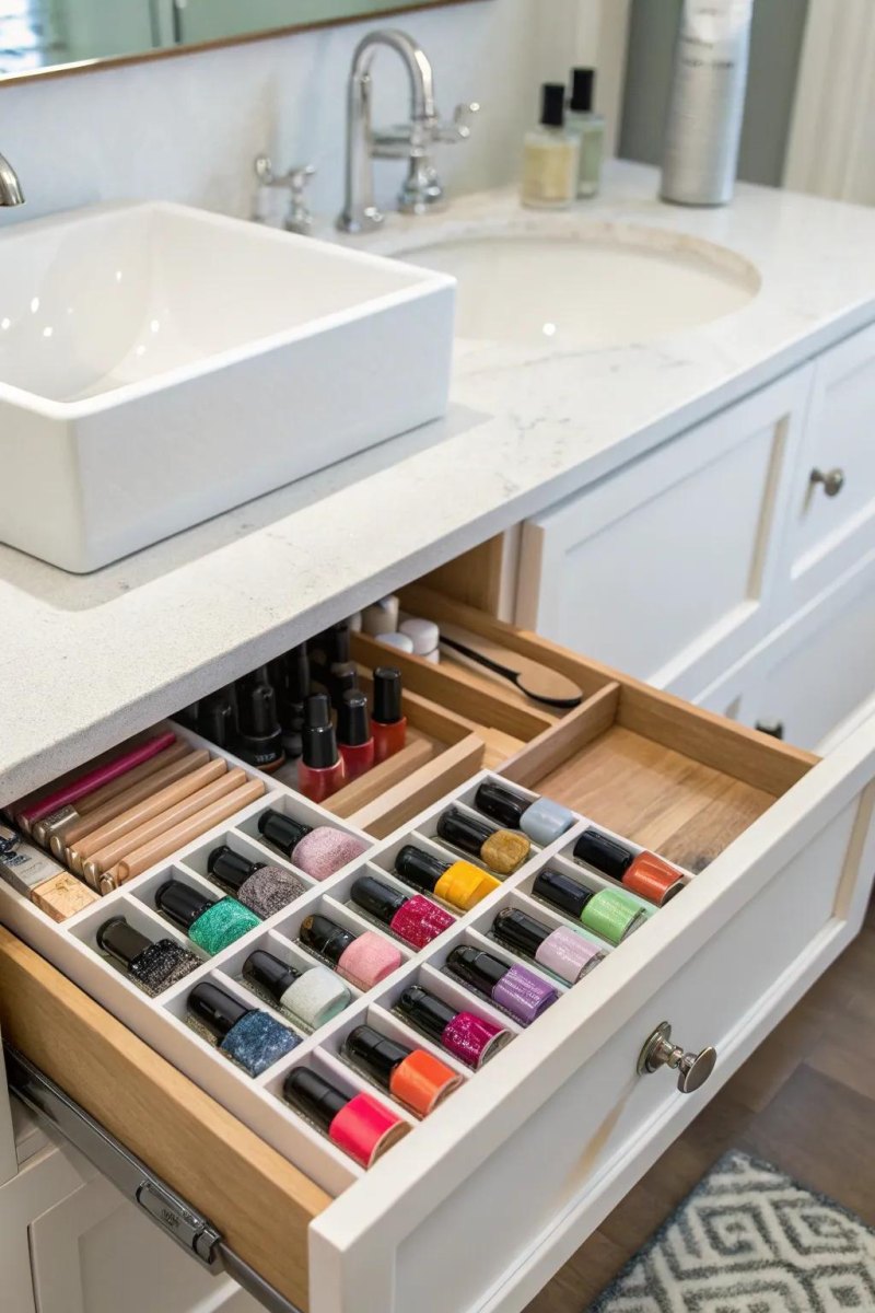 Nail care tools organized in drawer