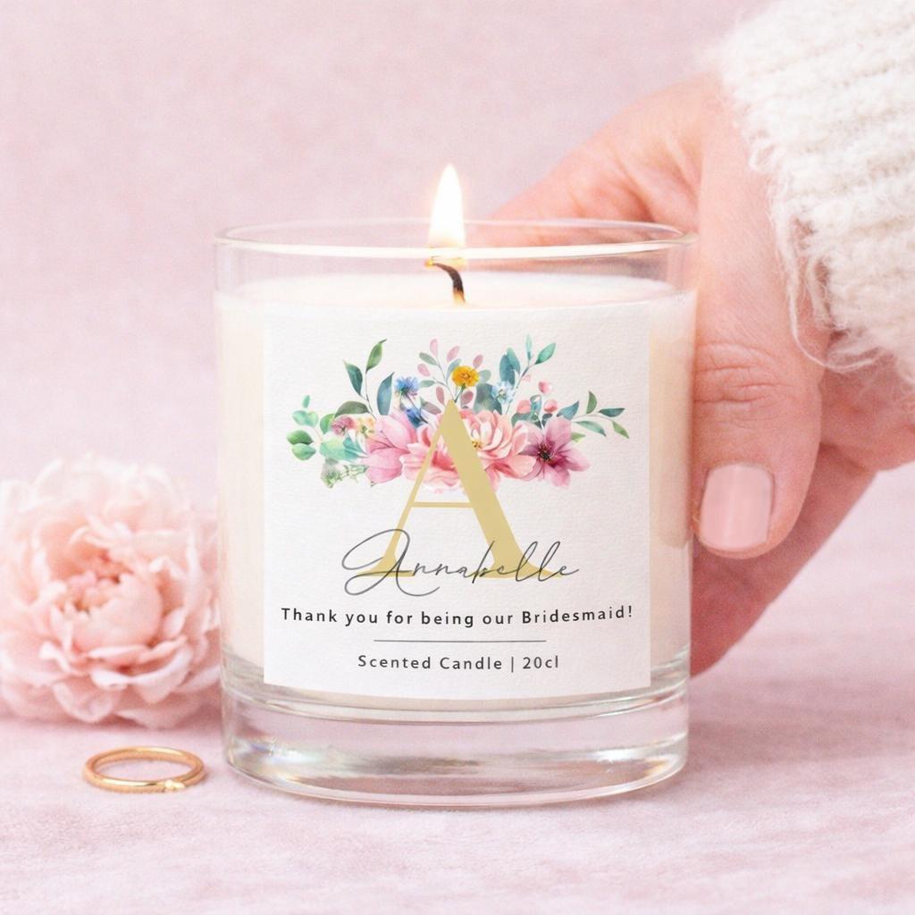 Personalized bridesmaid candle gift