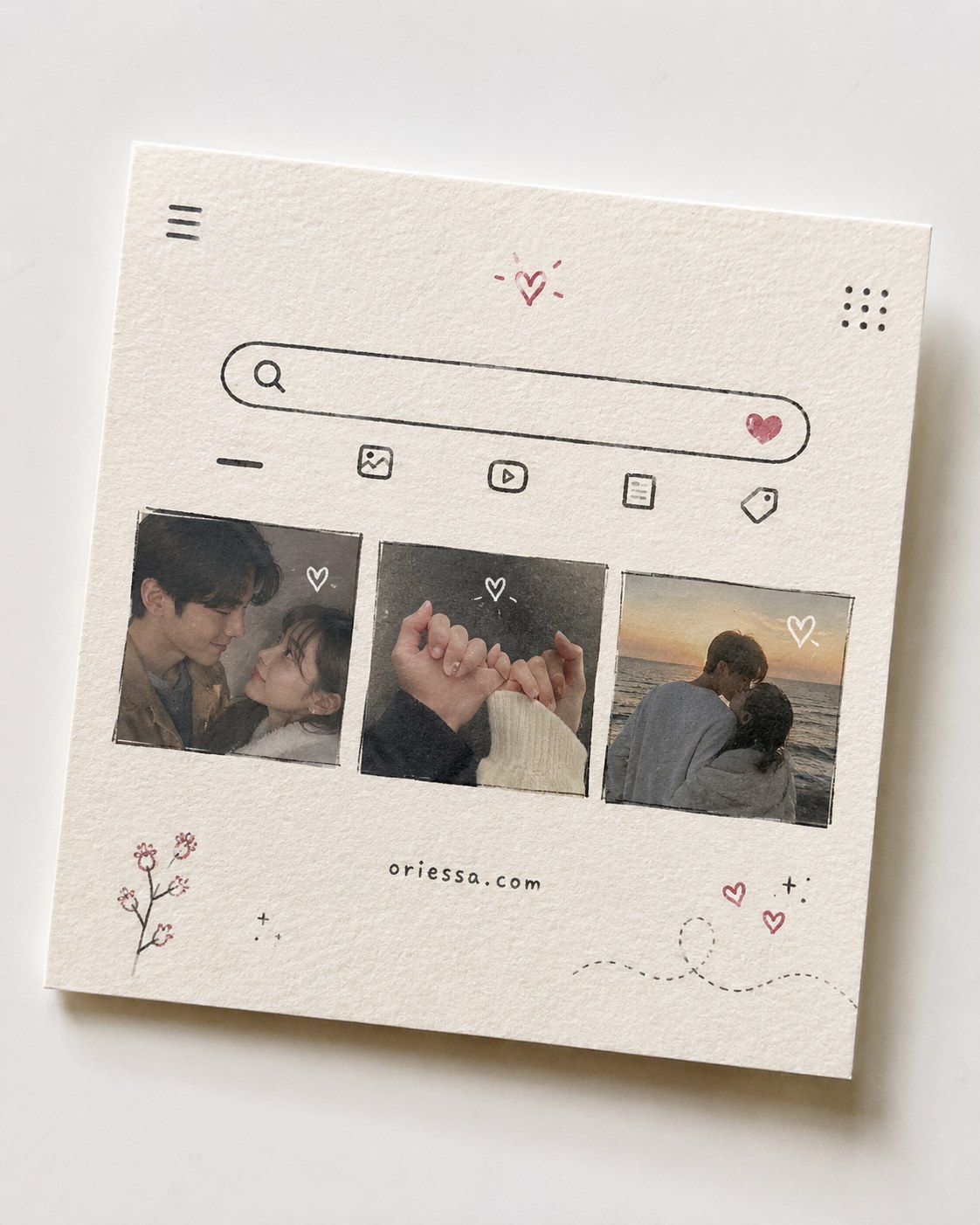 Small printed screenshot-style card with three couple photos, a pocket-sized diy gift idea for boyfriend