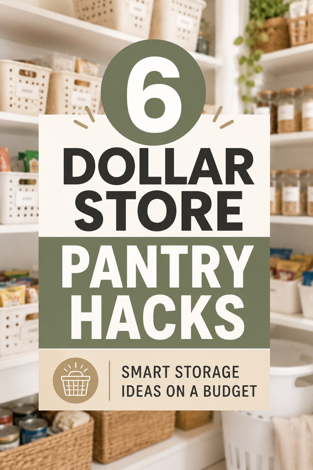 Dollar store pantry hacks shown through matching bins, baskets, and neatly labeled shelves