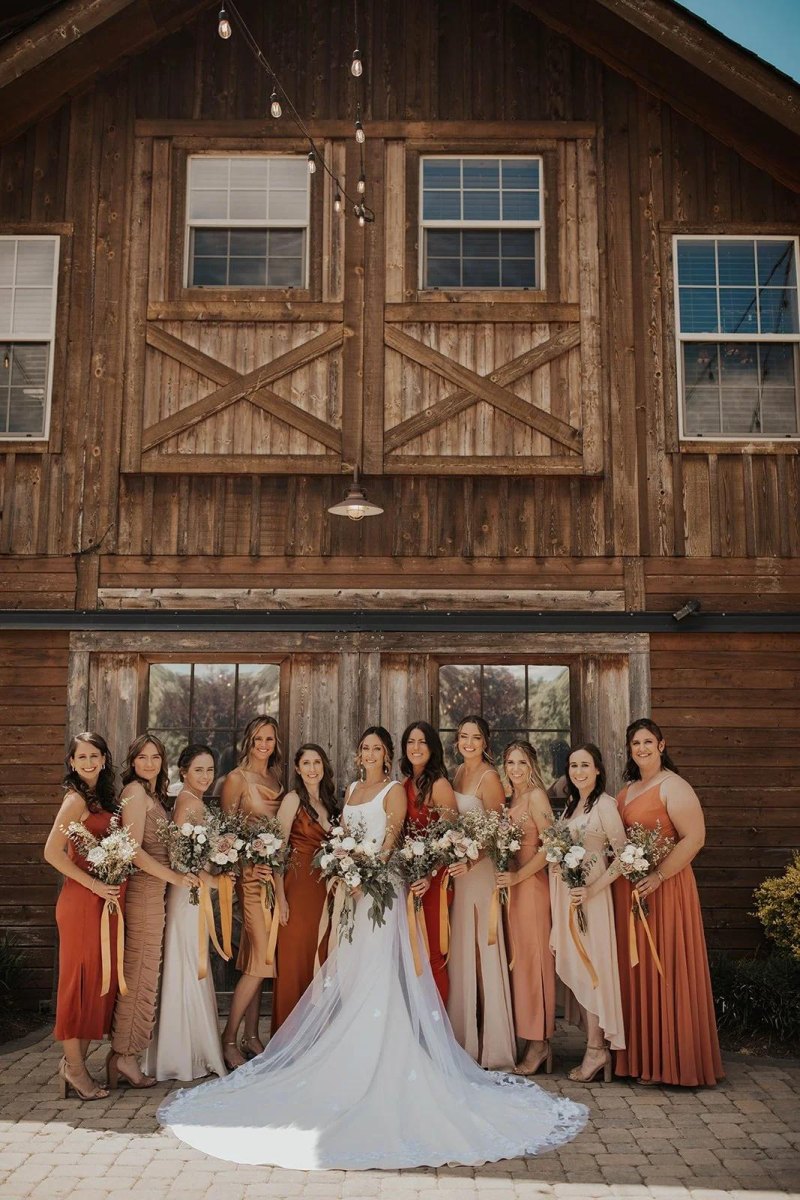 Terracotta bridesmaid gowns rustic wedding