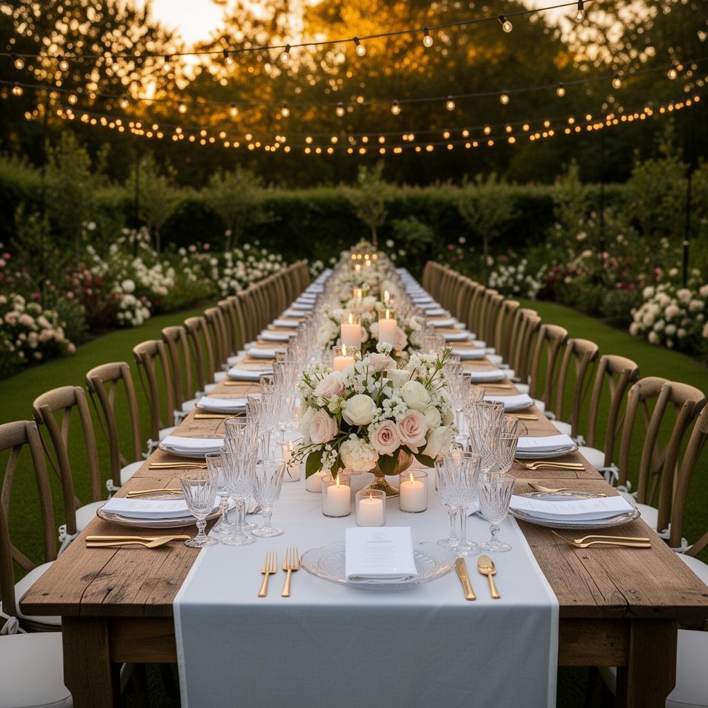 Elegant backyard wedding dining tables