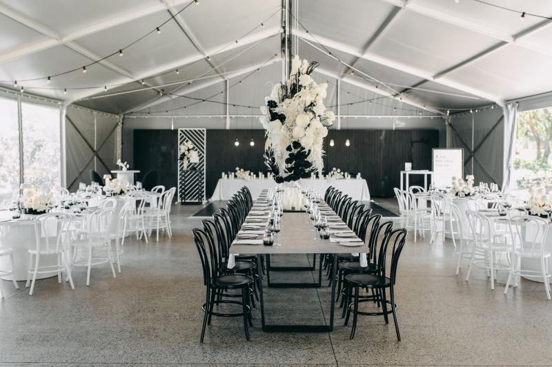 Black white wedding tent theme