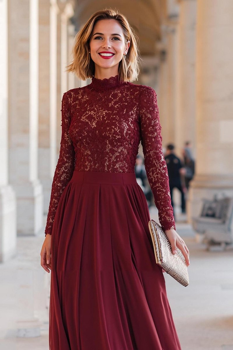 Elegant lace sleeve wedding guest dress