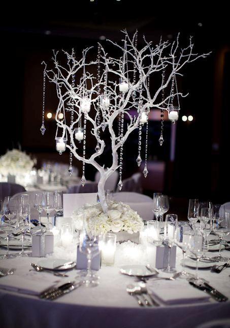 Silver elegant winter wedding centerpiece