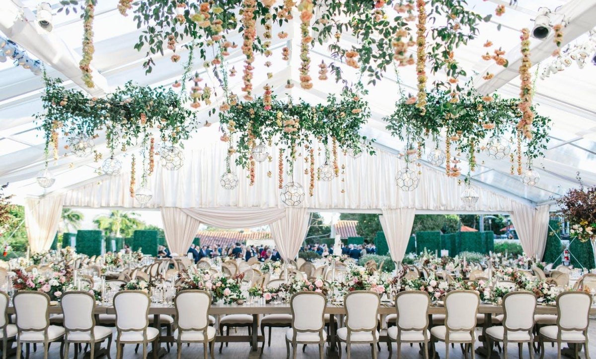 Hanging floral wedding tent