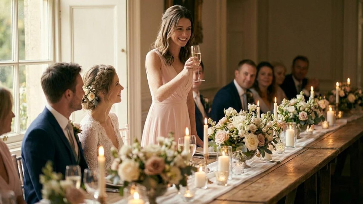 Maid of honor raising glass toast