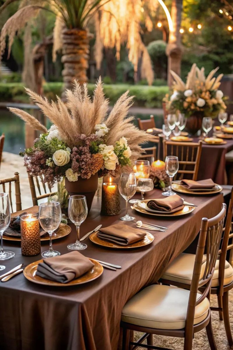 Boho espresso brown wedding decor