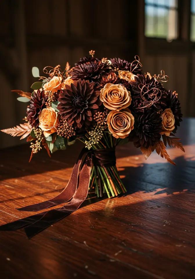 Earthy espresso brown wedding flowers