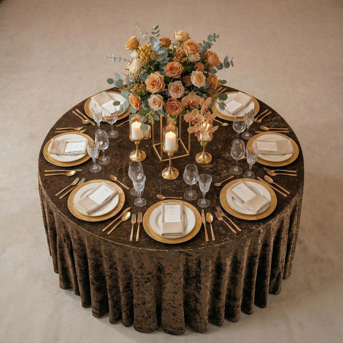 Espresso brown velvet wedding details