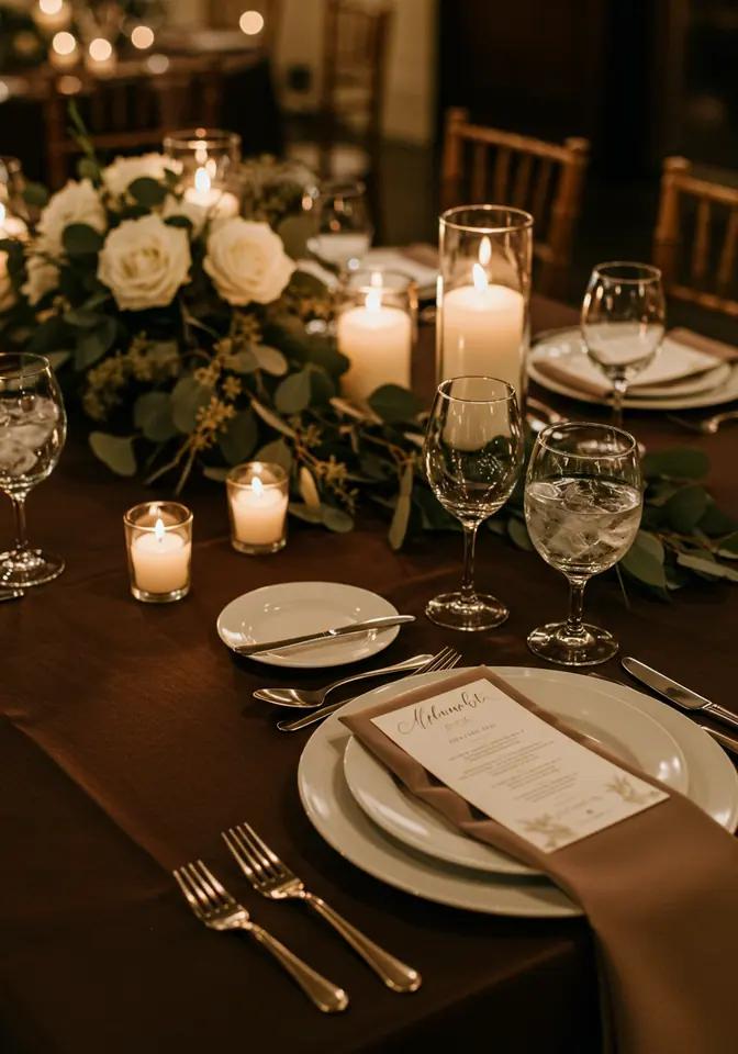 Espresso brown wedding tablescape