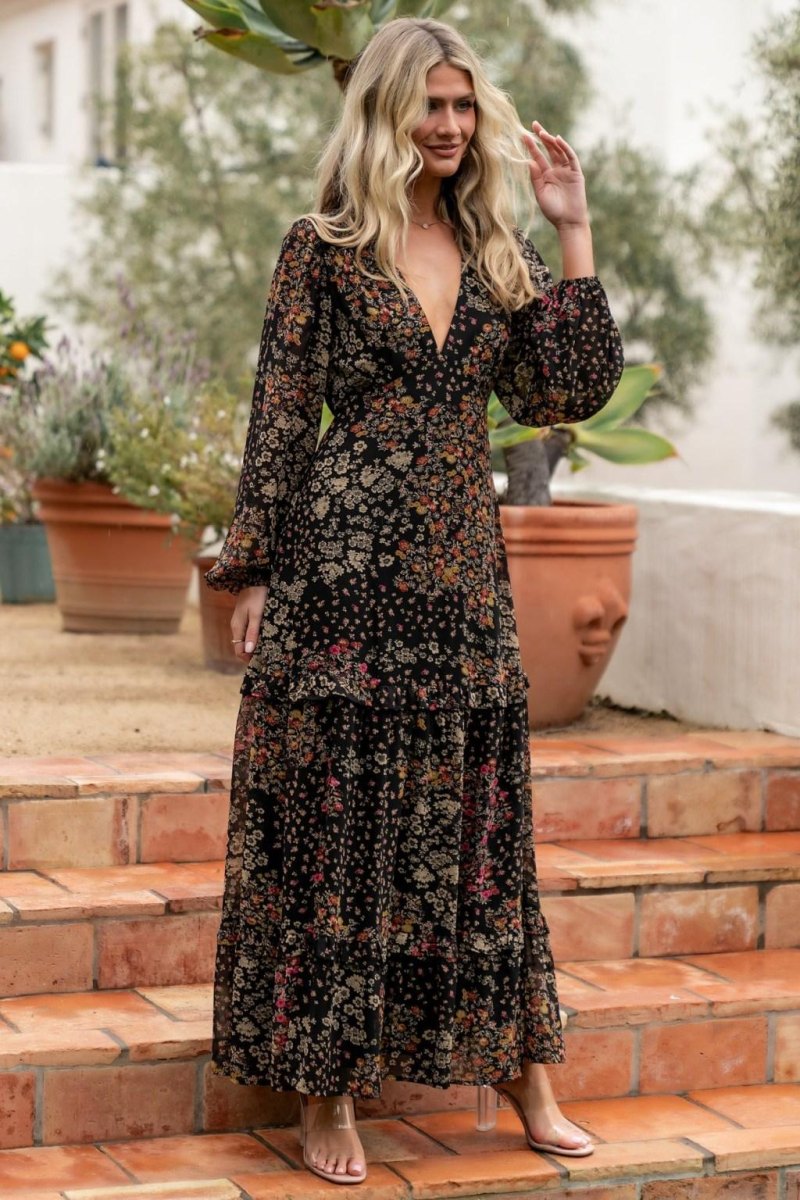 Floral long sleeve fall wedding dress