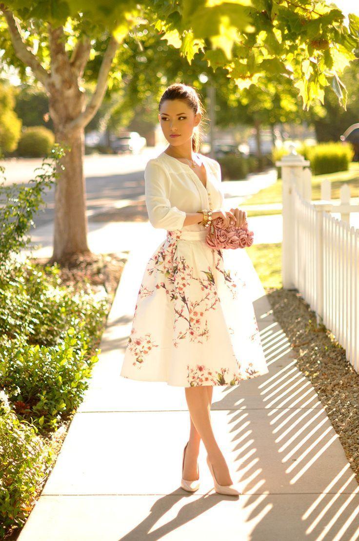 Floral skirt blouse wedding outfit