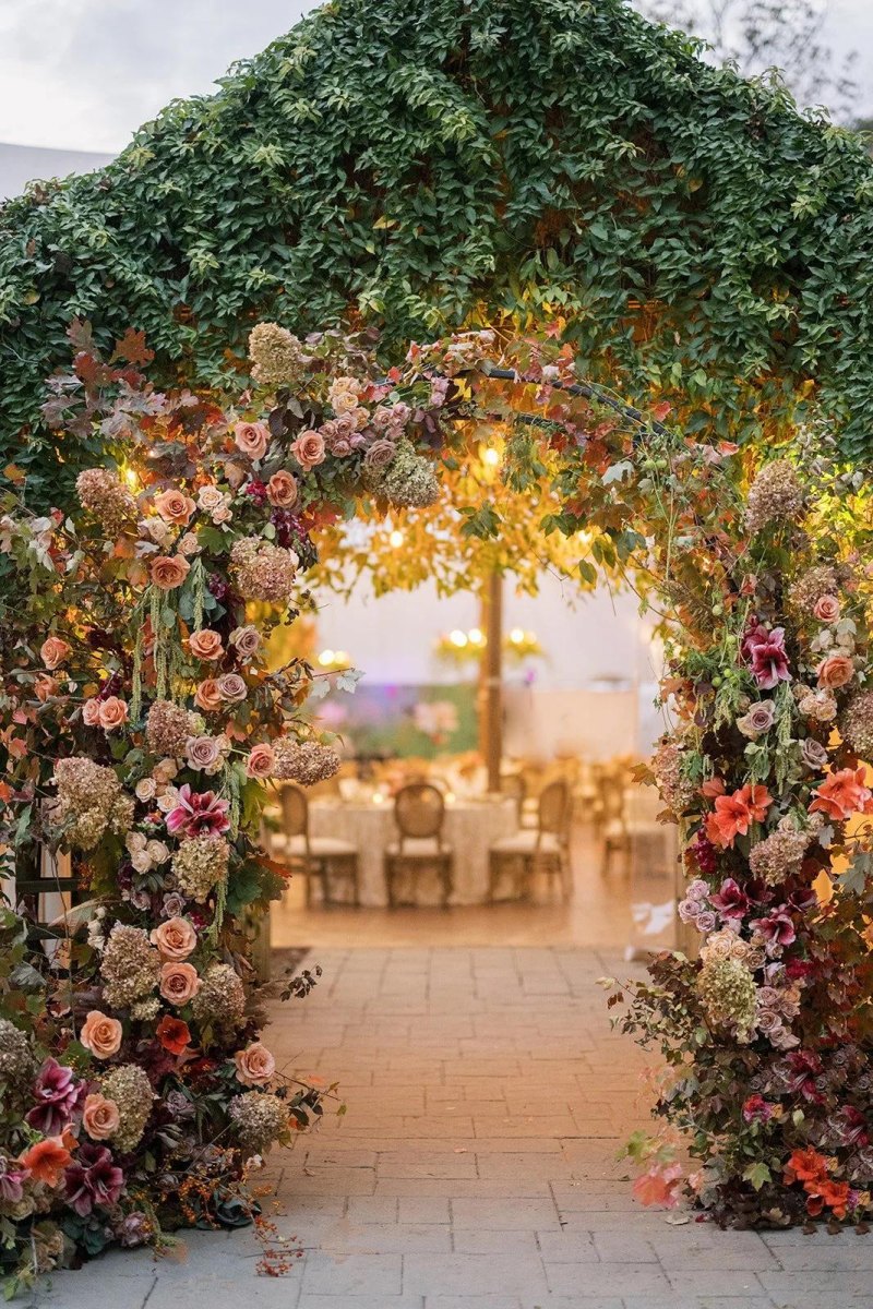 Autumn foliage wedding reception transition